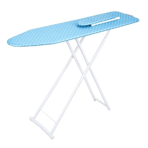 Mohsoe Blue Portable Ironing Board Foldable with Secure Iron Stand, Adjustable Height 24.8-31 Inch, Washable Removable Cover, Space-Saving for Dorm, Includes Sleeve Board, 42 x 12 x 31 Inch