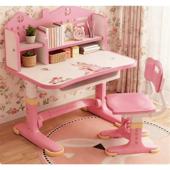 Mohsoe Multifunctional Gift Kids Desk Chair, Combines Study & Play, Castle Design Sparks Learning Interest Pink