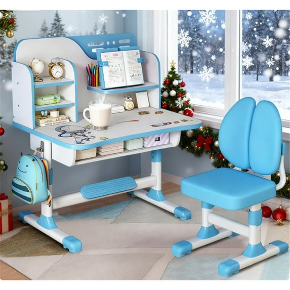 Mohsoe Durable & Attractive Kids Desk Chair Set, Playful Astronaut Pattern Meets Study & Play Needs Blue