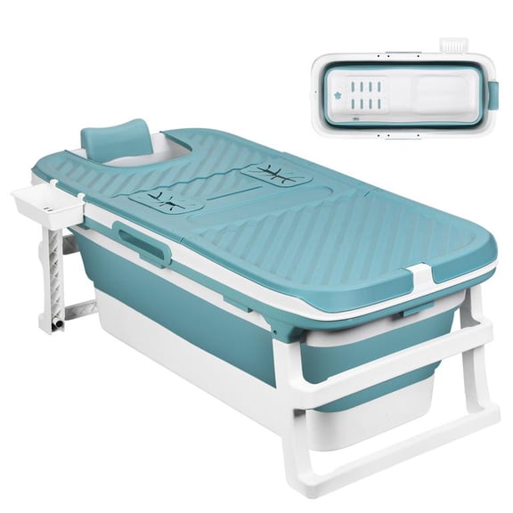 Mohsoe Foldable Bathtub 51 x 24 x 22 Inch, Portable Folding Soaking Tub with Massage Wheels, Thermal Cover 360 Heat Preservation, Double Drainage, for Home Camping Travel, 100kg Capacity
