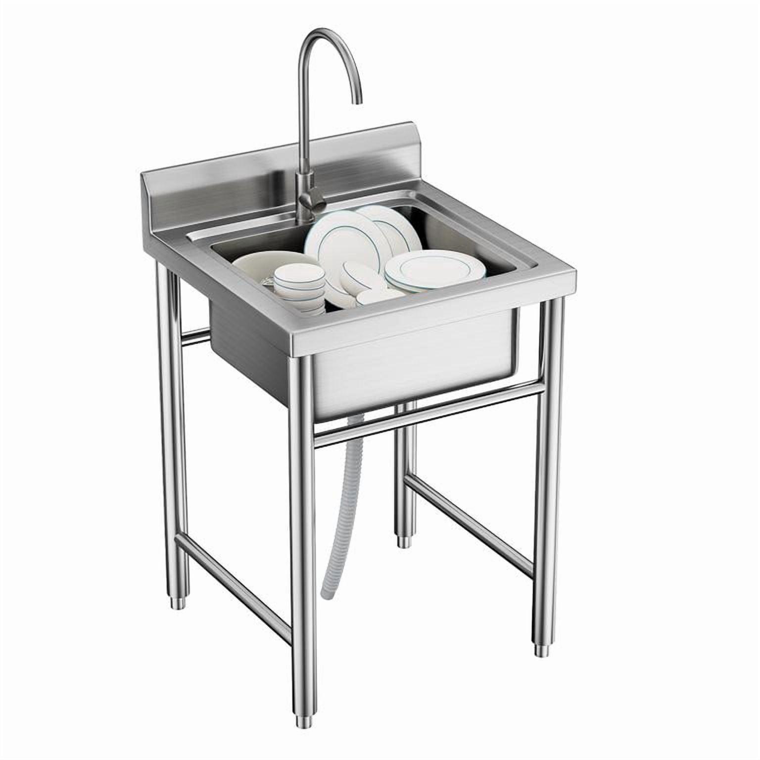 Mohsoe Freestanding Laundry Sink 60 x 60 cm, Stainless Steel Utility Sink with Deep Enlarged Basin, High Splash Guard, No Drilling Easy Assembly, for Kitchen Backyard