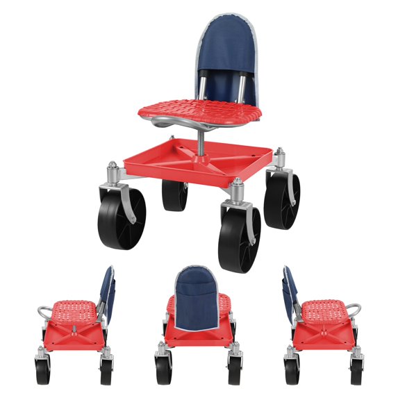 Mohsoe Gardening Mobile Seat with Storage Tray 150kg Capacity, Height Adjustable 51-61cm, Rust-Resistant Steel Frame, Lightweight Garden Work Stool with Wheels