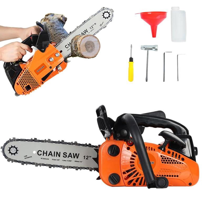 Mohsoe Gas Chainsaw 12 Inch, Top Handle Lightweight Chain Saw with 2-Stroke Engine, Wrap-Around Soft Grip, Automatic Oiler, Starter Rope Safety Design, One-Hand Operation, 8 lbs