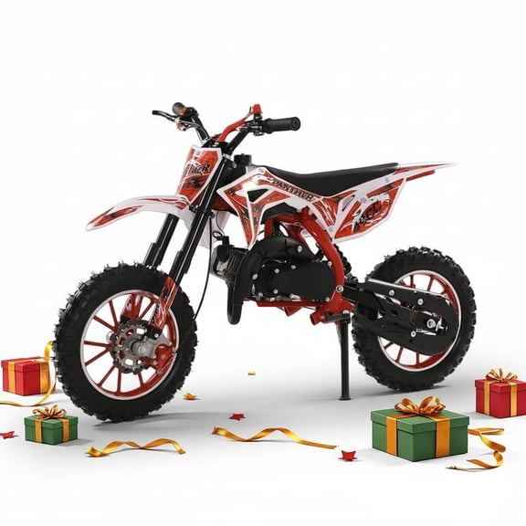 Mohsoe Gas Powered Mini Motocross 49cc 2-Stroke, 10 Inch Inflatable Tires, Inverted Hydraulic Shocks, Front Rear Disc Brakes, 40KM/H Max, 30 Min Runtime, 150kg, 47 x 30 Inch