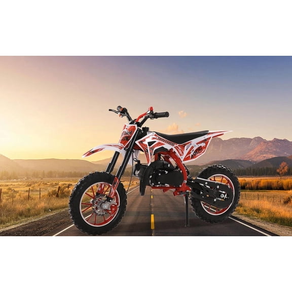 Mohsoe Gas Powered Mini Motocross 49cc 2-Stroke, Youth Dirt Bike with Front & Rear Disc Brakes, 10 Inch Off-Road Tires, Hand-Pull Start, 1.8L Fuel Tank, Max Load 150kg, Max Speed 40KM/H