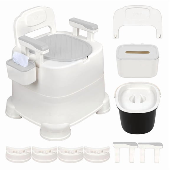 Mohsoe Gray 3-in-1 Plastic Toilet, Commode Chair Sofa Bath Mode, 220lbs Capacity, Non-Slip Foot Pads, Double Sealing Odor Proof, for Pregnant Patients, 17 x 18 x 24 Inch