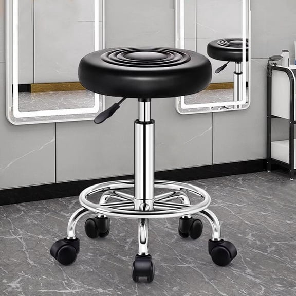 Mohsoe Height Adjustable Beauty Stool, Rolling Shop Chair 300lbs Capacity, 360 Swivel Round Seat, Sponge Padding Steel Base, for Office Kitchen Dorm, 13 x 13 x 18 Inch