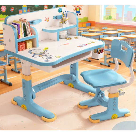 Mohsoe High-Density Board Kids Desk Chair Combo, Metal Frame, Scientific Storage for Tidy Study Space Blue