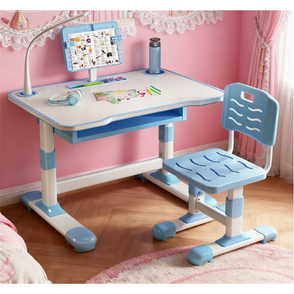 Mohsoe High Stability Kids Study Desk, Strong Metal Construction, Extra Large Drawer for Books & Supplies, Easy Assembly Blue