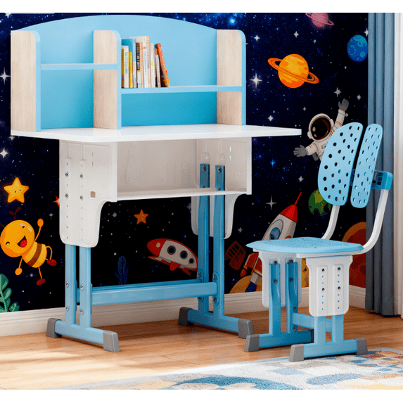 Mohsoe High Value Kids Desk Chair Set, Widened Desktop & Adjustable Height for Study & Drawing Needs Blue