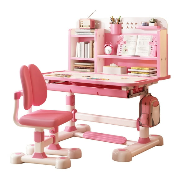 Mohsoe Home Study Workstation, Steel Frame Density Board Posture Correction Star-shaped Holes Study Habits (Pink)