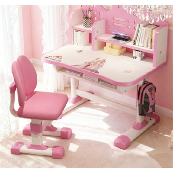 Mohsoe Kids Study Desk Chair Set for Good Posture, Height Adjustable, Ideal for Long Study Sessions Pink