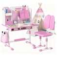 thumbnail image 1 of Mohsoe Kids Study Desk Chair with Scientific Zones, Star Schedule Holes & Footrest, Develops Good Habits Pink, 1 of 7
