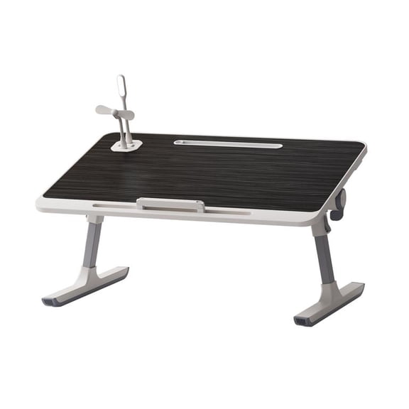 Mohsoe Lap Desk with USB Fan and Lamp, Adjustable Height 5 Settings 27-40cm, 4 Angle Adjustment 0-45, Non-Slip Wide Desktop 60x40cm, Foldable Laptop Table for Bed, 24 x 16 x 16 Inch