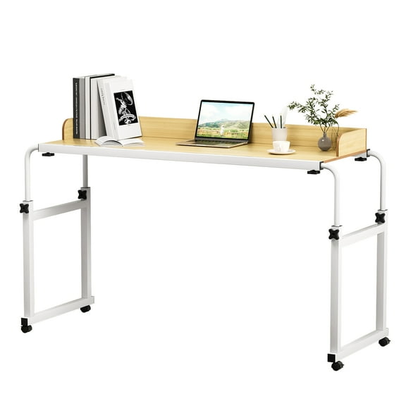 Mohsoe Multi-Function Mobile Table, Carbon Steel & Density Board Fits Beds ≤210cm, Dining/Work/Art Wooden Color