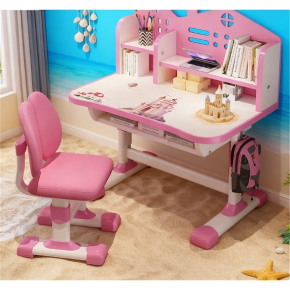 Mohsoe Multifunctional Kids Desk Chair Set with Spacious Drawer & Scientific Organization Pink