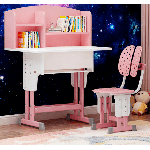 Mohsoe Multifunctional Kids Desk with Double Drawers & Backpack Hooks, Scientific Zones for Tidy Study Space Pink