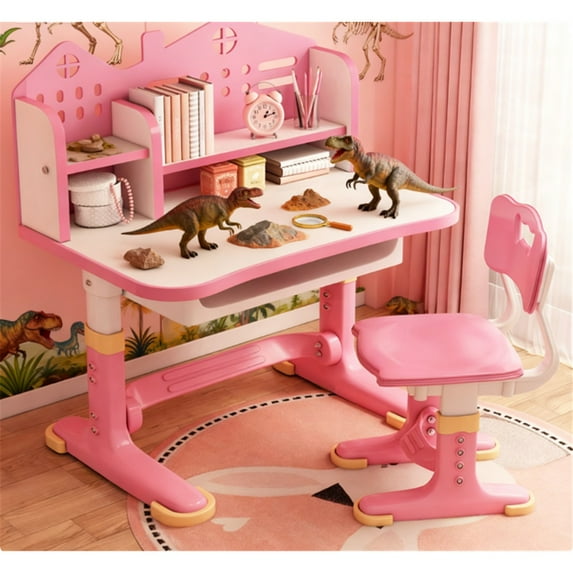 Mohsoe Multifunctional Kids Study Desk Chair Combo, Height Grows with Child (Chair H:13.4-15.8"), Easy Assembly Pink
