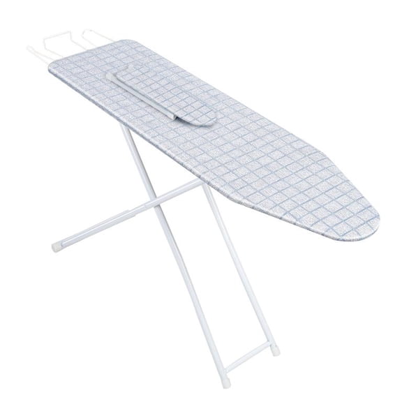 Mohsoe Portable Folding Ironing Board with Sturdy Non-Slip Metal Legs, Heat-Resistant Wood Board & Linen Cover, Easy Fold Wall Hook, 4 Level Height Adjustment, Blue Grid, 42 x 12 x 31 Inch