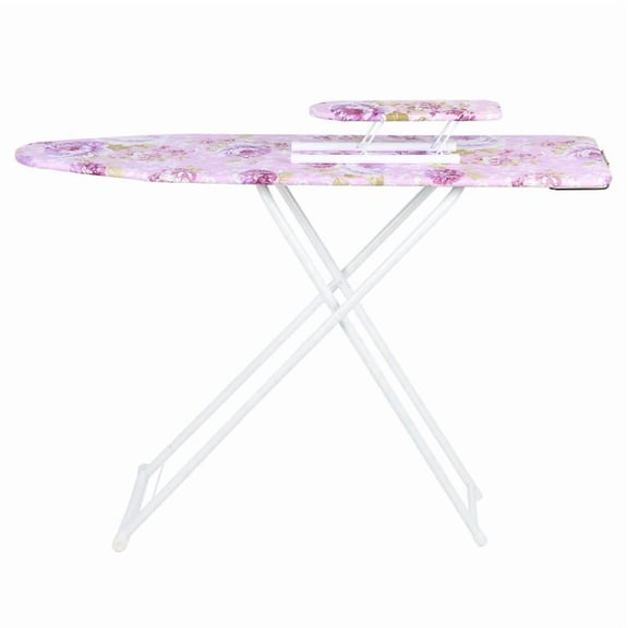 Mohsoe Full Size Foldable Ironing Board with Reinforced Metal Legs Anti-Slip Silicone Sleeves, Heat-Resistant Natural Wood & Linen Cover, 4 Level Height Adjustment,Purple, 42 x 31 x 12 Inch