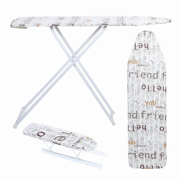 Mohsoe Portable Tabletop Folding Ironing Board with Sturdy Non-Slip Metal Legs, Heat-Resistant Wooden Board & Linen Cover, 4 Height Settings, Easy Fold & Store, White, 42 x 31 x 12 Inch