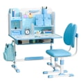 thumbnail image 1 of Mohsoe Posture Correction Study Desk, Sliding Drawer Backpack Hooks Bookstand Foot Pedal Ages 3-18 (Blue), 1 of 8