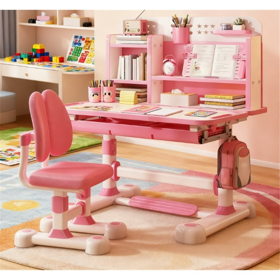 Mohsoe Professional Choice Kids Study Desk Chair, Combines Posture Correction & Scientific Storage for Efficient Growth Pink