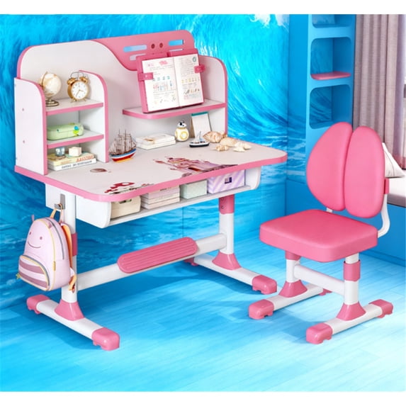 Mohsoe Professional Kids Study Workstation, Scientific Zones & Drawer for Tidy & Organized Environment Pink