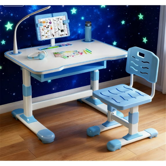 Mohsoe Professionally Designed Kids Study Desk Chair, Focuses on Spinal Health & Eye Protection, Boosts Focus Blue