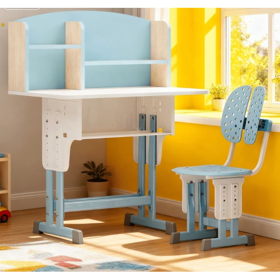 Mohsoe Scientific Storage Kids Desk Chair, Double Drawer Design, Backpack Hooks Save Space for Efficiency Blue