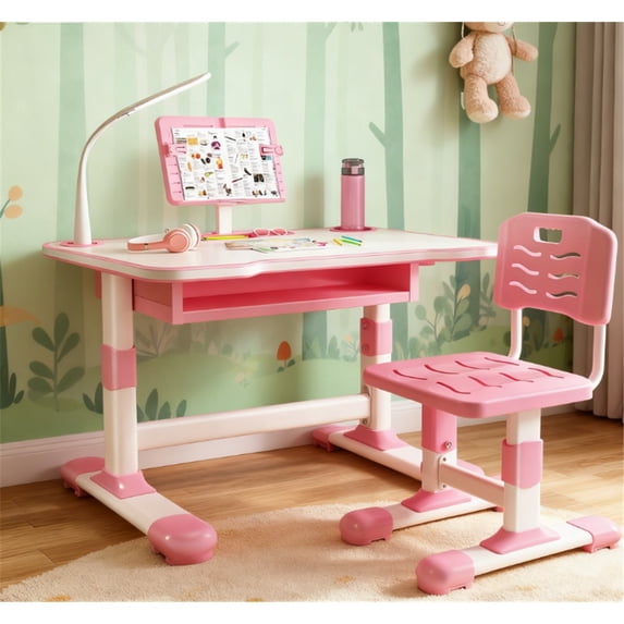 Mohsoe Scientifically Designed Kids Study Desk Chair, Adjustable Height for Different Ages, Ideal Study Companion Pink