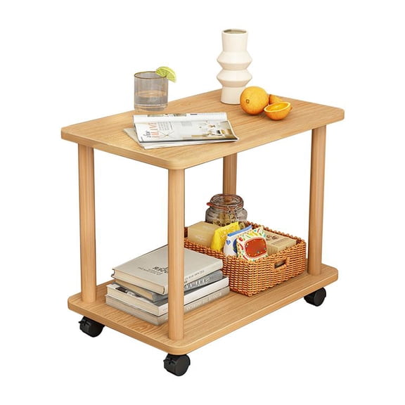 Mohsoe Side Table 2 Tier with 360 Swivel, Movable End Table with Solid Wood Frame & MDF Top, 23.6 x 11.8 x 18.5 Inch Rolling Sofa Table for Living Room Bedroom, 150lb Capacity, 24 x 12 x 19 Inch