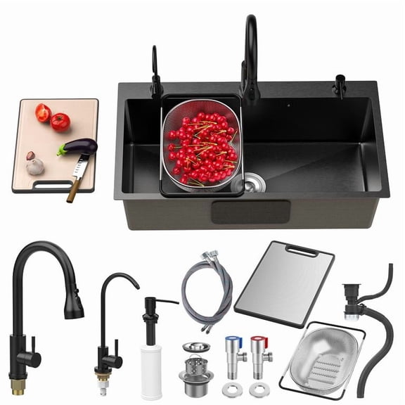 Mohsoe Single Bowl Kitchen Sink 80 x 45 x 20 cm, Nano-Tech Stainless Steel Workstation Sink with Pull Out Faucet, Soap Dispenser & Cutting Board, X-Shaped Drainage for RV Balcony