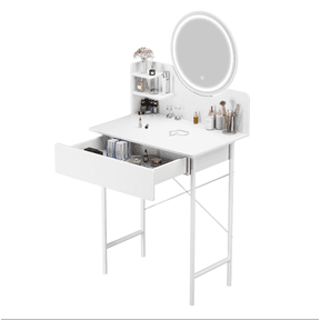Mohsoe Single Drawer 3 Color Light Vanity Double Open Shelf LED Mirror Makeup Table Style Large Storage Space Ideal for Small Rooms 49 61 High