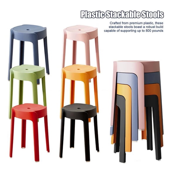 Mohsoe Stackable Plastic Stools 6 Piece, Heavy Duty Nesting Chairs 330lb Load, 11.8" Round Seat 18" High, for Classroom Kitchen Party, 12 x 12 x 18 Inch