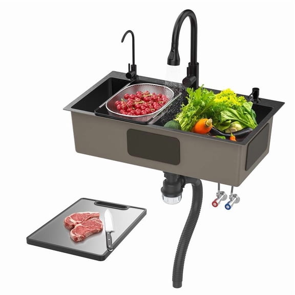 Mohsoe Stainless Steel Kitchen Sink, Nano Coated Single Bowl Sink with Pull Out Faucet & Complete Accessories, X Drainage, Noise Reduction, Rounded Corner for Home,Restaurant 31.517.72 Inch
