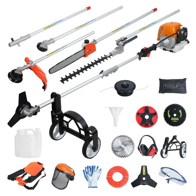 Mohsoe Weed Wacker Gas Powered 8-in-1 Multi Tool Lawn Mower Hedge Trimmer Pole Saw Edger 9500RPM Engine Orange