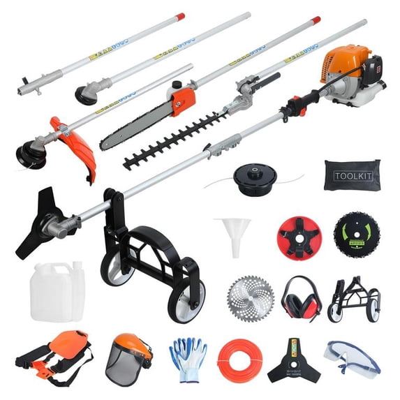 Mohsoe Weed Wacker Gas Powered 8-in-1 Multi Tool Lawn Mower Hedge Trimmer Pole Saw Edger 9500RPM Engine Orange