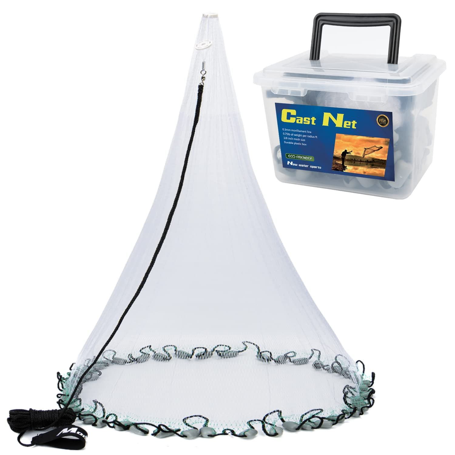 MoiShow Cast Net Premium Fishing Casting Net 4ft/6ft/7ft Radius with
