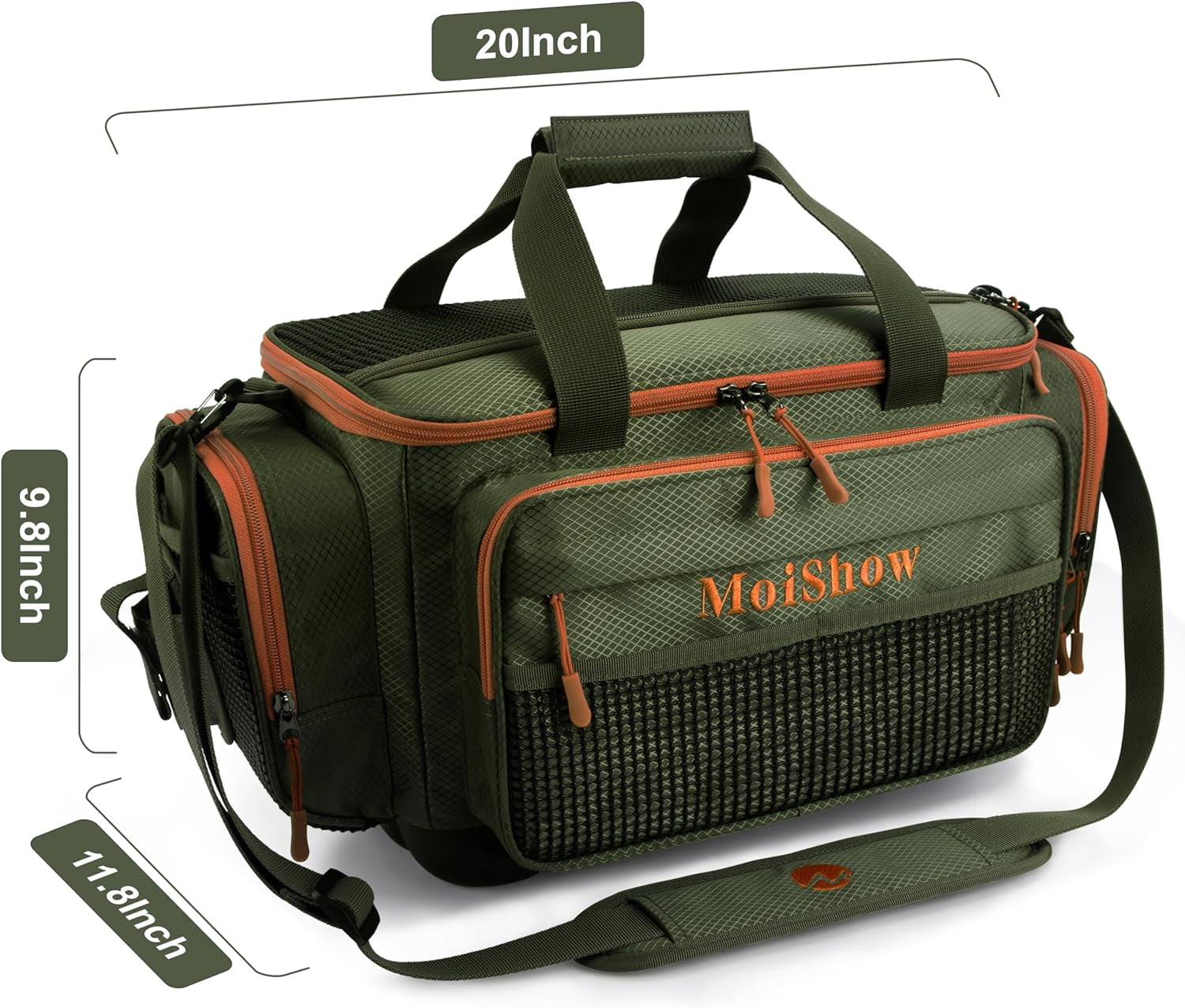 MoiShow Fishing Tackle Box Bag Large Storage for Saltwater Freshwater with Waterproof Bottom and Padded Strap