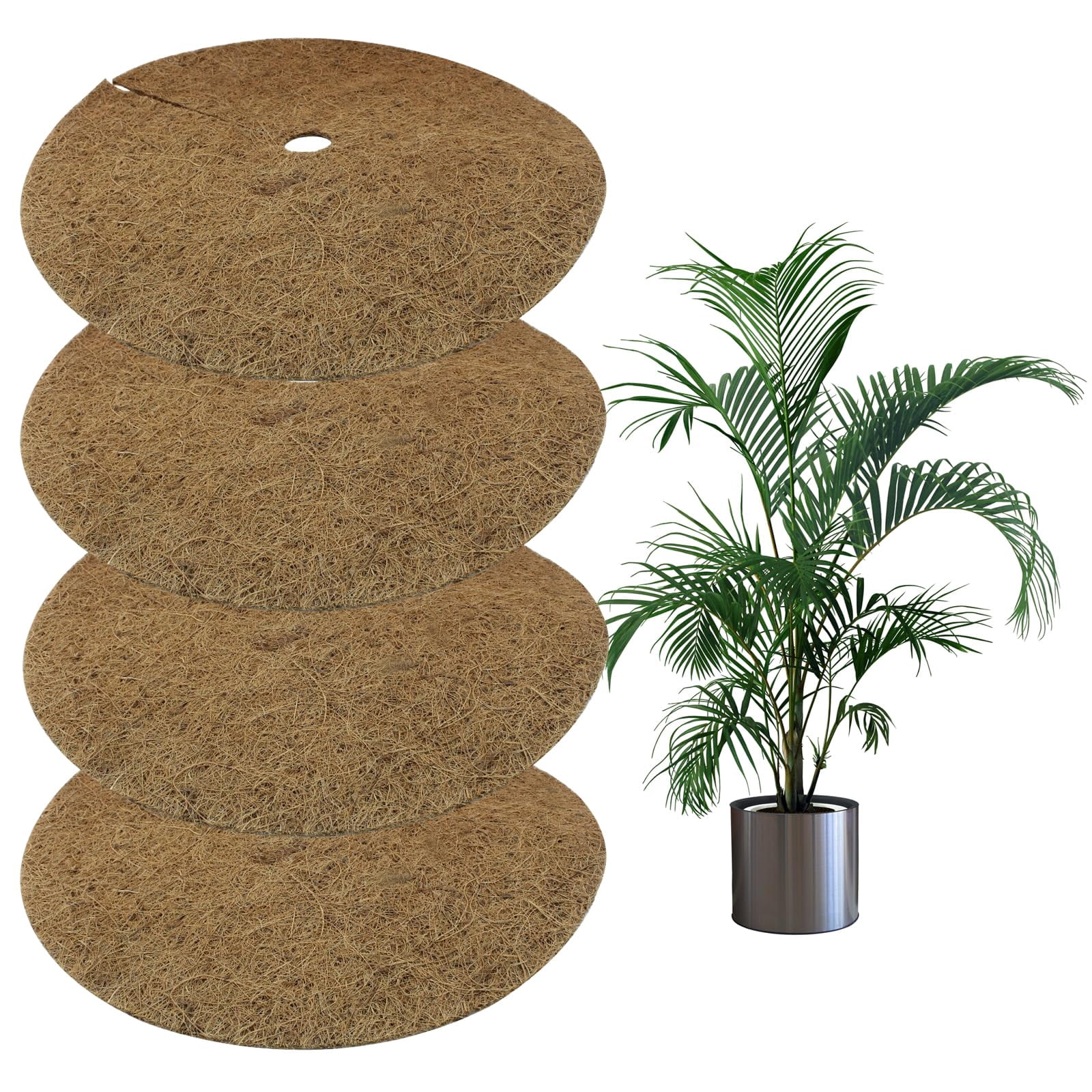 Moicstiy 4Pcs 14 Inch Coconut Fiber Mulch Ring Tree Plant Protector Mat, Coco Coir Tree Protection Ring Mats for Indoor, Outdoor