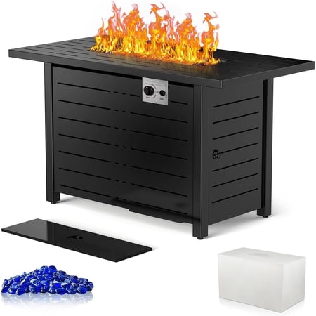 Moifoi 43" Propane Gas Firepit, Outdoor Rectangular FirePit Tabletop with Lid, Rain Cover, for Garden, Backyard, Deck Patio