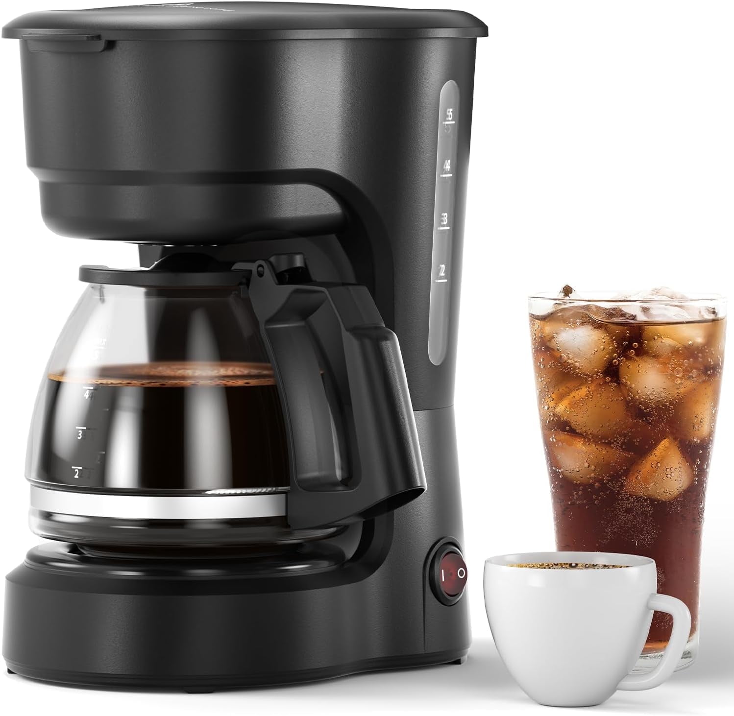 Moifoi 5-Cup Coffee Maker, Anti-Drip & Detachable Funnel, 0.75L, Black