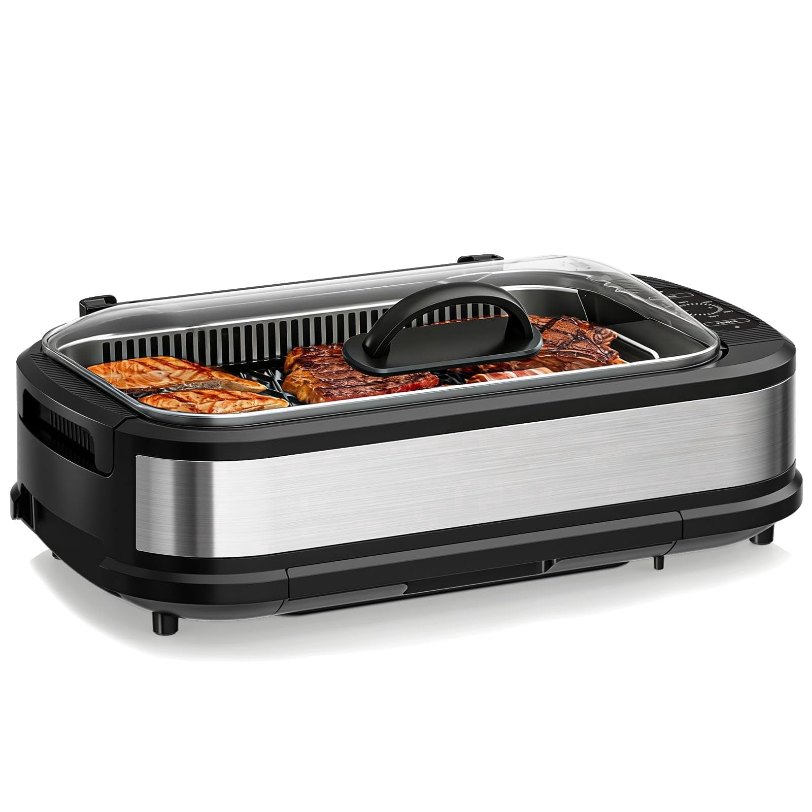 Moifoi Electric Grill,  Large operating area Smokeless Indoor Grill, Touch Panel with 6 Heat Levels, Dishwasher Safe Parts, with Auto Shut-Off, for Home, Black