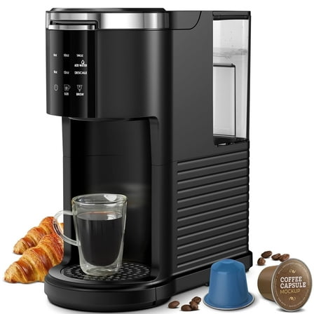 Moifoi Coffee Maker 2-in-1 Single Serve Coffee Machine, for K-Cup Coffee Capsule Pod, Ground Coffee Powder Brewer, Black