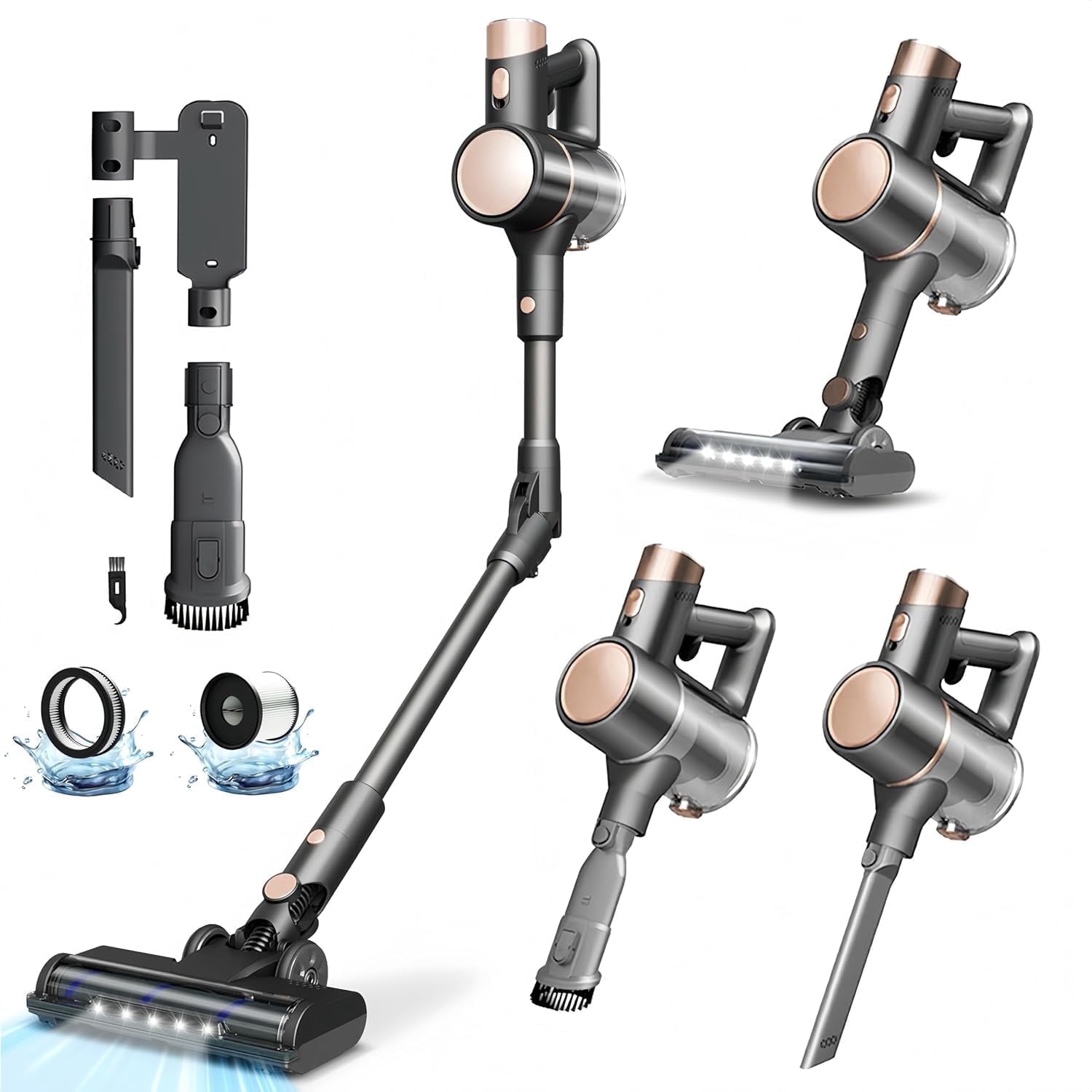 Moifoi Cordless Stick Vacuum Cleaner Lightweight Bendable ,Powerful Suction, Up to 50mins Runtime, Anti-Tangle, Lightweight Wireless Vacuum for Carpet Hard Floor Pet Hair,gray