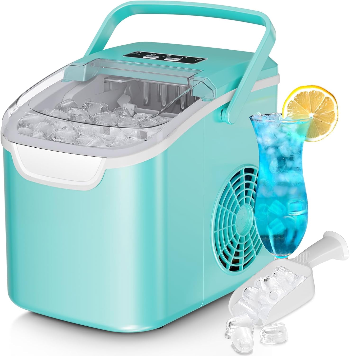MoifoiIce Maker Countertop , Portable Ice Machine 26.5lbs/24H, Ready in 6 Mins/9 Pcs with Self-Cleaning Green