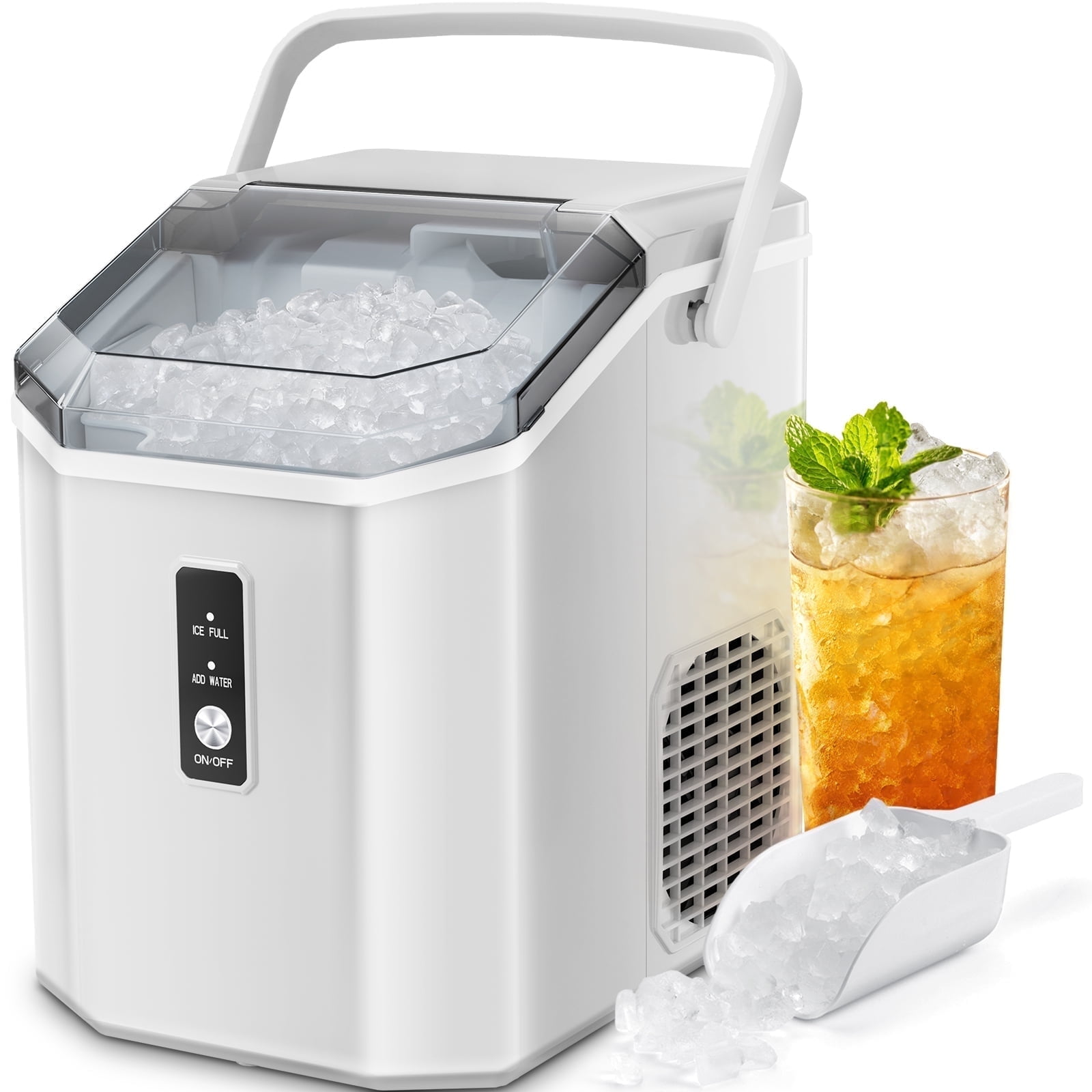 Moifoi Countertop Ice Maker, Nugget Chewable Soft Ice, 34 lbs/24 H, Auto-Cleaning, Portable/Compact, White