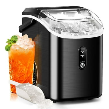 Moifoi Nugget Ice Maker Countertop with Handle, Ready in 6 Mins, 34lbs Per Day, Removable Top Cover, Auto-Cleaning, Portable Sonic Ice Machine with Basket and Scoop