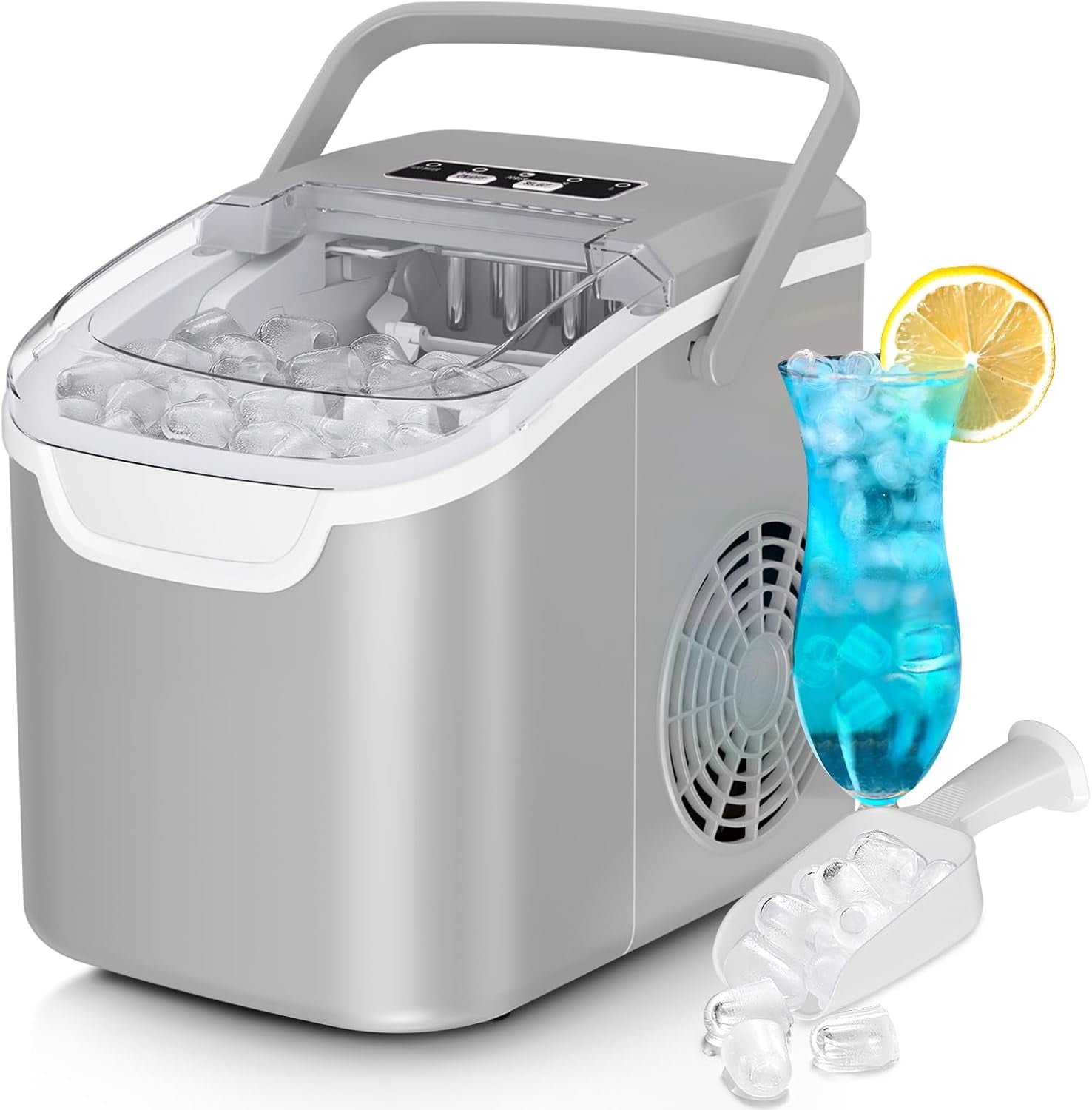 Moifoi Ice Maker Countertop , Portable Ice Machine 26.5lbs/24H, Ready in 6 Mins/9 Pcs with Self-Cleaning,Gray